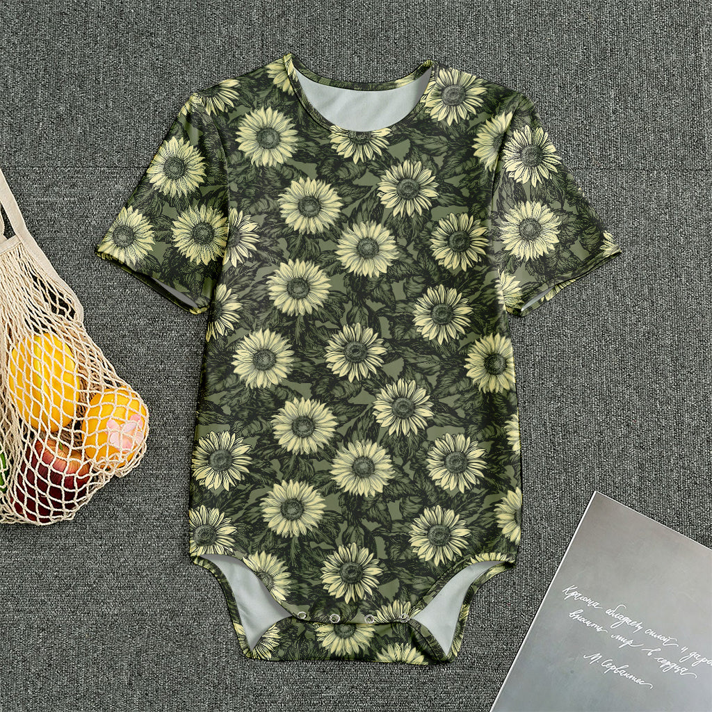 Dark Sunflower Pattern Print Men's Bodysuit