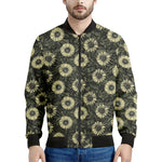 Dark Sunflower Pattern Print Men's Bomber Jacket