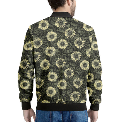 Dark Sunflower Pattern Print Men's Bomber Jacket