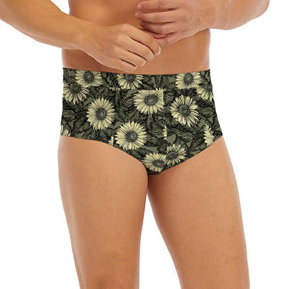 Dark Sunflower Pattern Print Men's Briefs