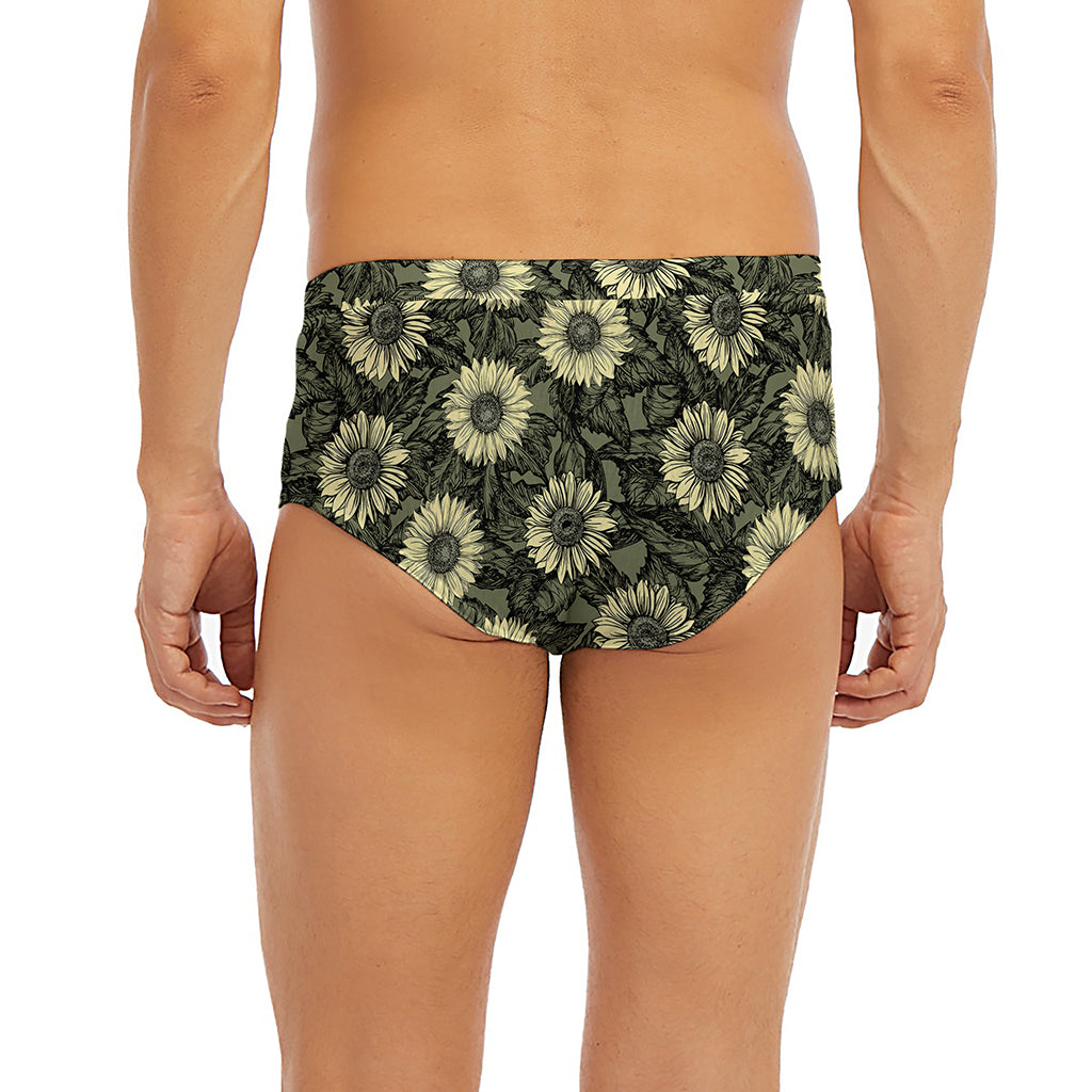 Dark Sunflower Pattern Print Men's Briefs
