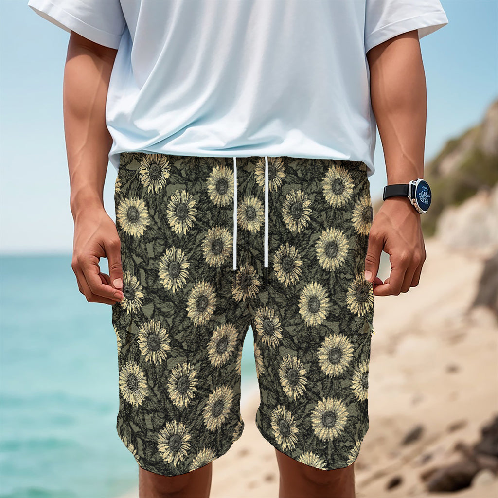 Dark Sunflower Pattern Print Men's Cargo Shorts