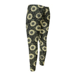 Dark Sunflower Pattern Print Men's Compression Pants