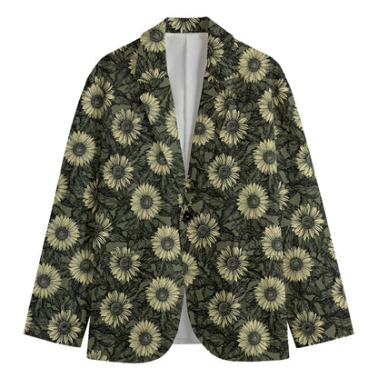 Dark Sunflower Pattern Print Men's Cotton Blazer