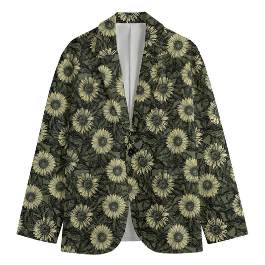 Dark Sunflower Pattern Print Men's Cotton Blazer