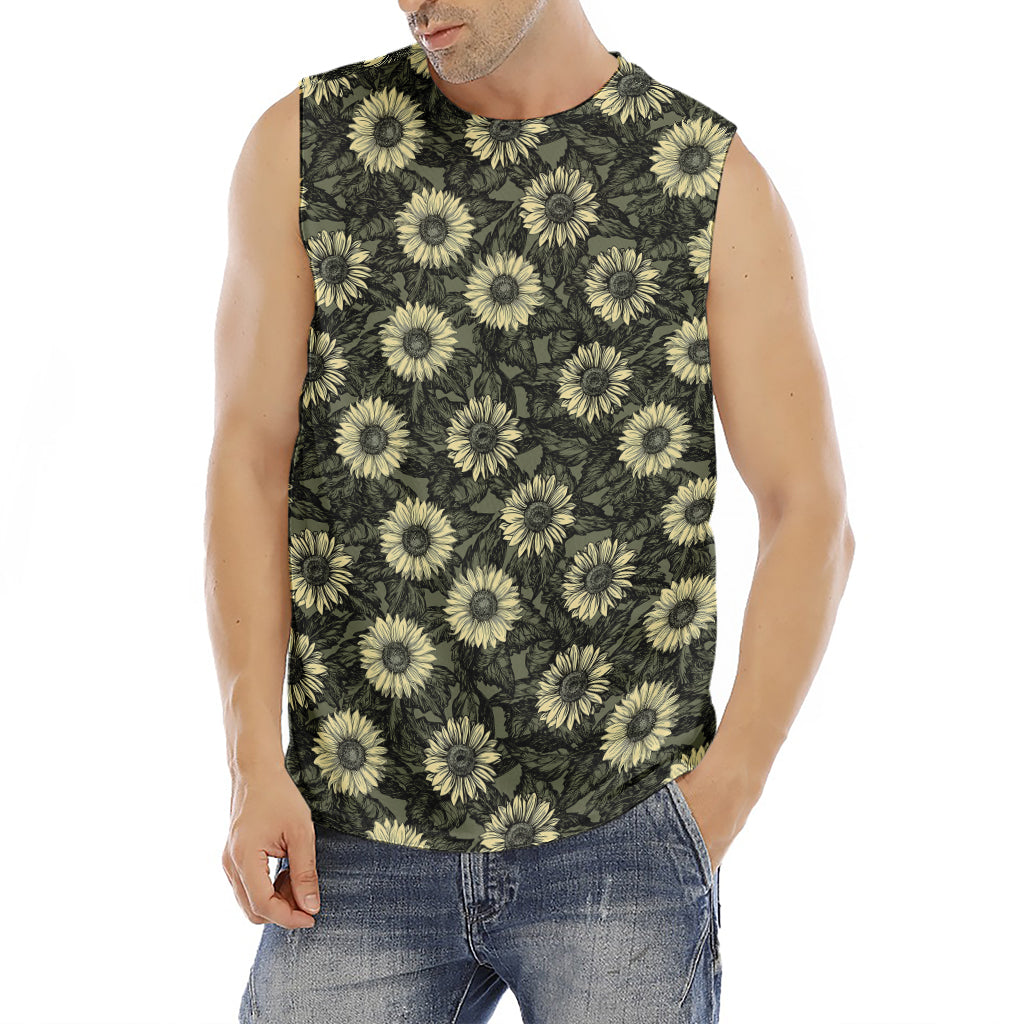 Dark Sunflower Pattern Print Men's Fitness Tank Top