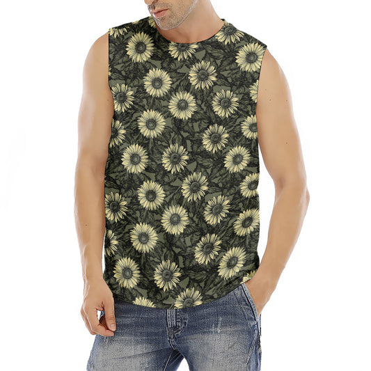 Dark Sunflower Pattern Print Men's Fitness Tank Top