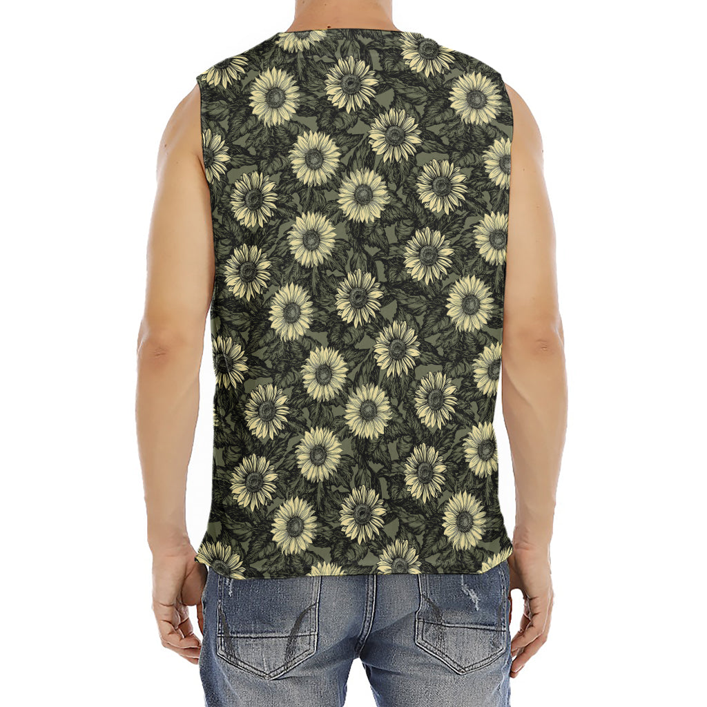 Dark Sunflower Pattern Print Men's Fitness Tank Top