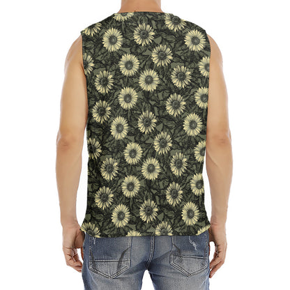 Dark Sunflower Pattern Print Men's Fitness Tank Top