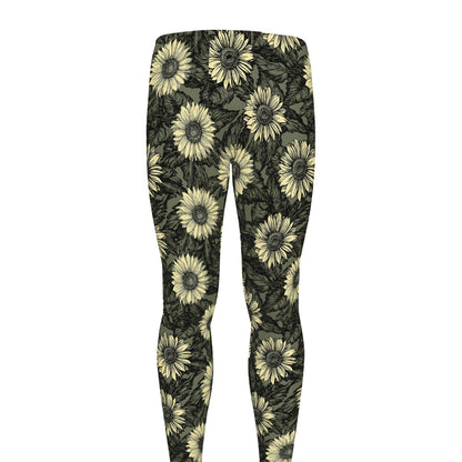 Dark Sunflower Pattern Print Men's leggings