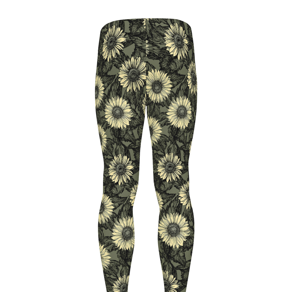 Dark Sunflower Pattern Print Men's leggings