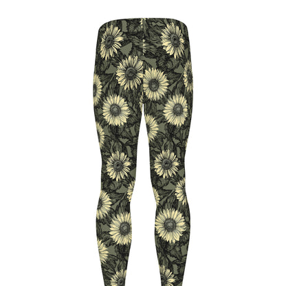 Dark Sunflower Pattern Print Men's leggings