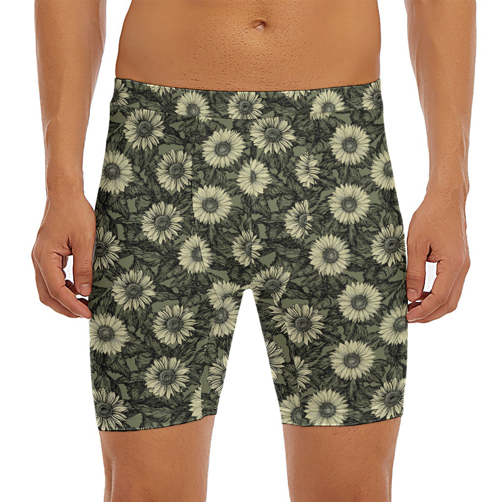 Dark Sunflower Pattern Print Men's Long Boxer Briefs