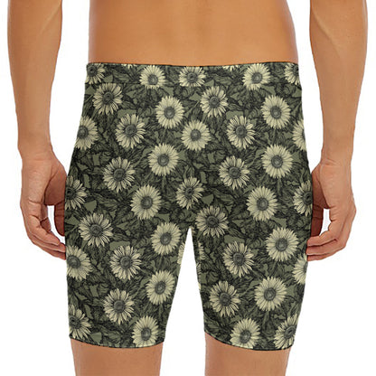 Dark Sunflower Pattern Print Men's Long Boxer Briefs