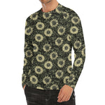 Dark Sunflower Pattern Print Men's Long Sleeve Rash Guard