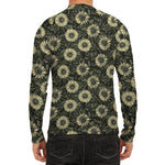 Dark Sunflower Pattern Print Men's Long Sleeve Rash Guard