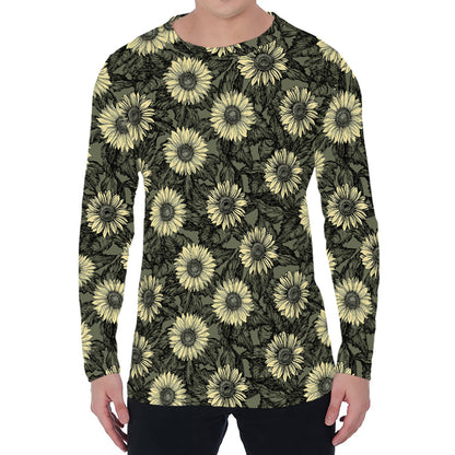 Dark Sunflower Pattern Print Men's Long Sleeve T-Shirt