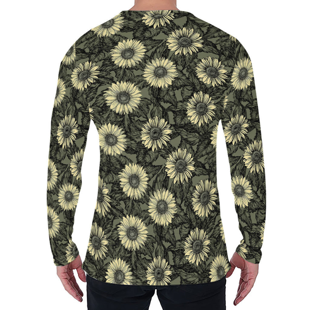 Dark Sunflower Pattern Print Men's Long Sleeve T-Shirt