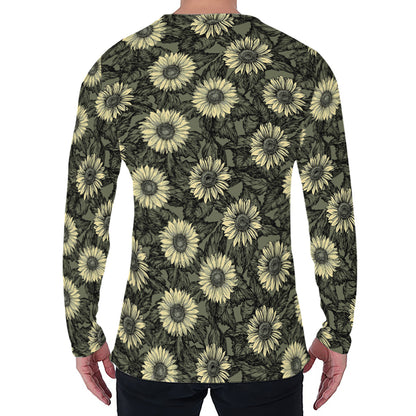 Dark Sunflower Pattern Print Men's Long Sleeve T-Shirt