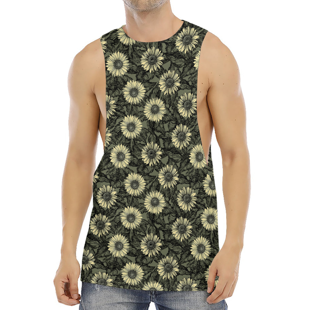 Dark Sunflower Pattern Print Men's Muscle Tank Top