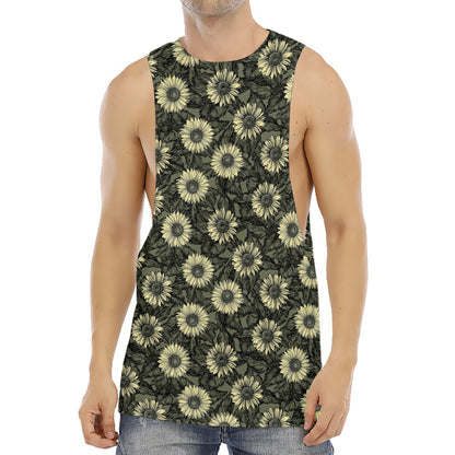 Dark Sunflower Pattern Print Men's Muscle Tank Top