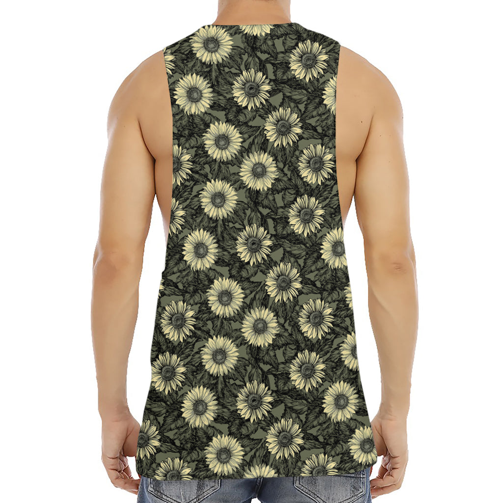 Dark Sunflower Pattern Print Men's Muscle Tank Top
