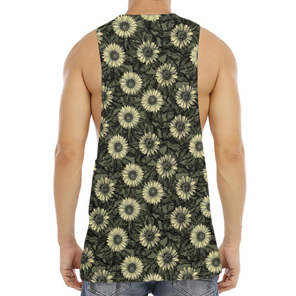 Dark Sunflower Pattern Print Men's Muscle Tank Top