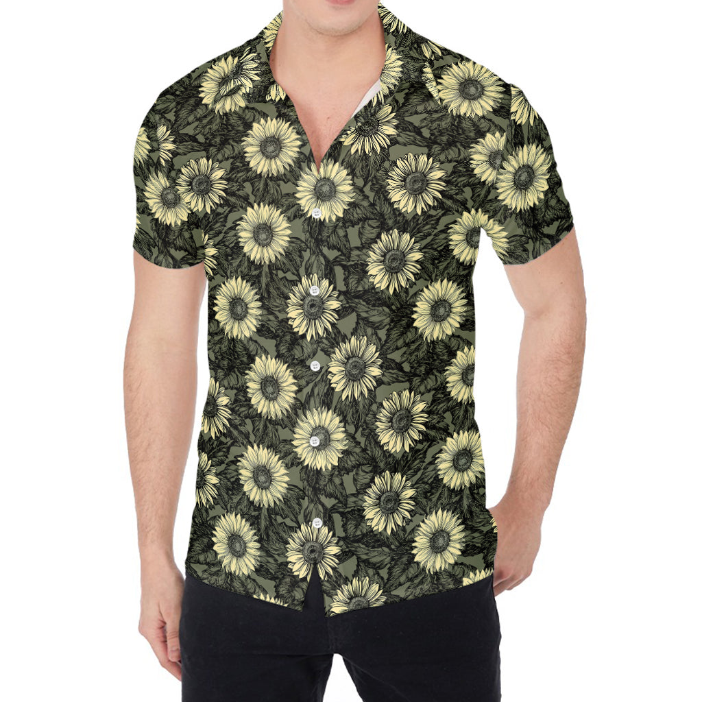 Dark Sunflower Pattern Print Men's Shirt