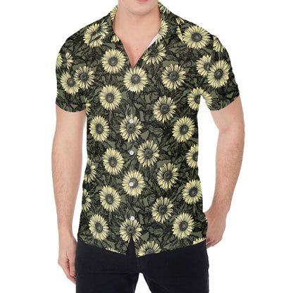 Dark Sunflower Pattern Print Men's Shirt
