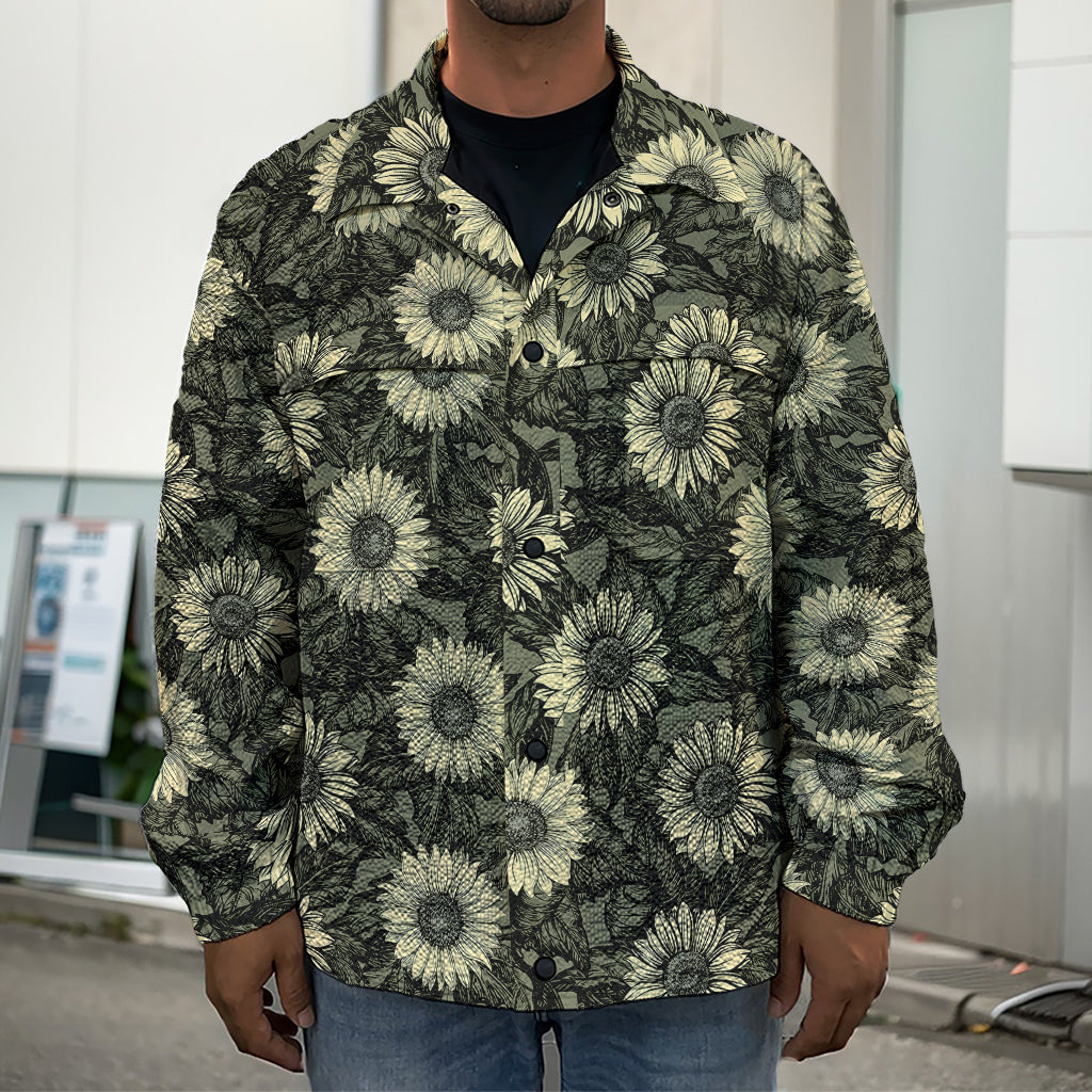 Dark Sunflower Pattern Print Men's Shirt Jacket