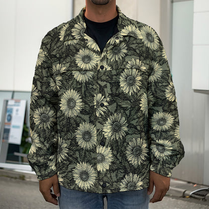 Dark Sunflower Pattern Print Men's Shirt Jacket