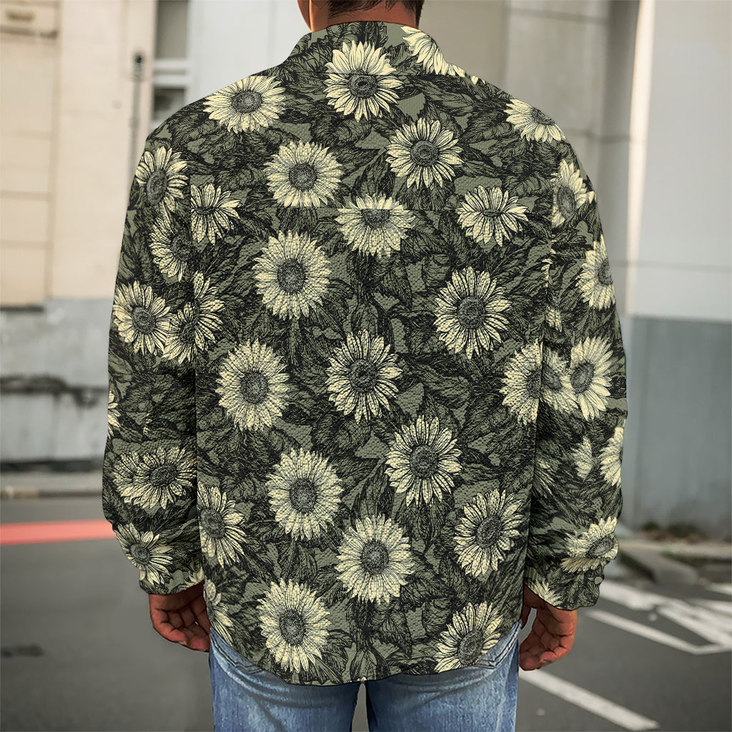 Dark Sunflower Pattern Print Men's Shirt Jacket