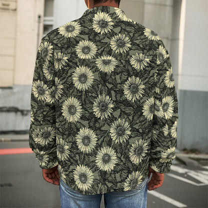 Dark Sunflower Pattern Print Men's Shirt Jacket