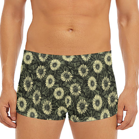Dark Sunflower Pattern Print Men's Short Boxer Briefs