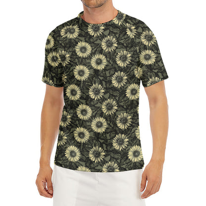 Dark Sunflower Pattern Print Men's Short Sleeve Rash Guard