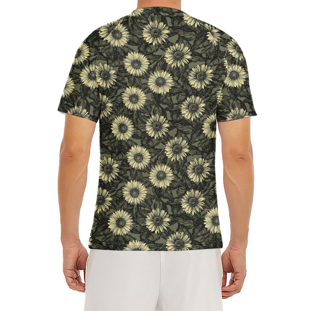 Dark Sunflower Pattern Print Men's Short Sleeve Rash Guard