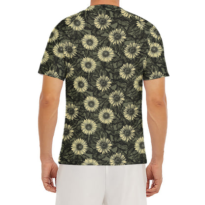 Dark Sunflower Pattern Print Men's Short Sleeve Rash Guard