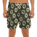Dark Sunflower Pattern Print Men's Split Running Shorts