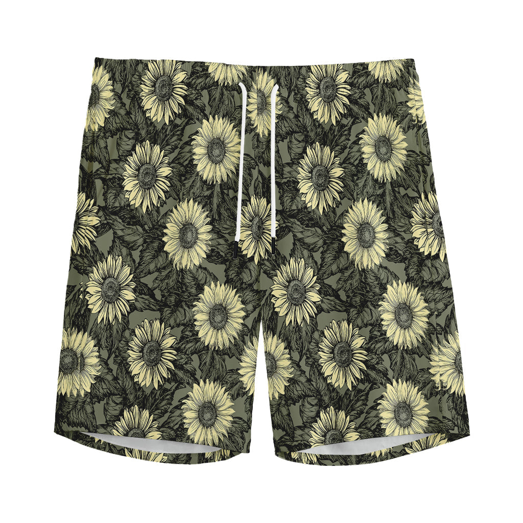 Dark Sunflower Pattern Print Men's Sports Shorts
