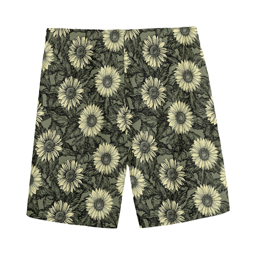 Dark Sunflower Pattern Print Men's Sports Shorts