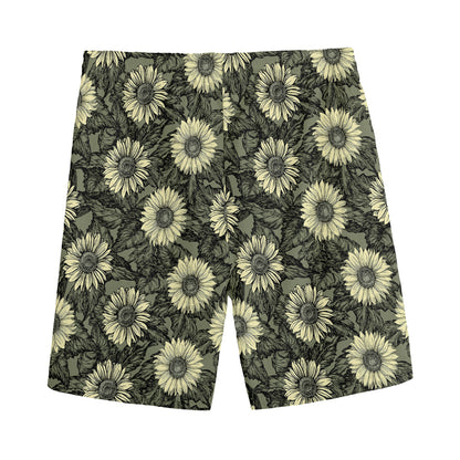 Dark Sunflower Pattern Print Men's Sports Shorts