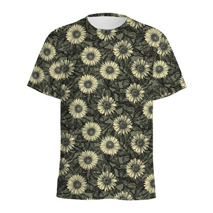 Dark Sunflower Pattern Print Men's Sports T-Shirt