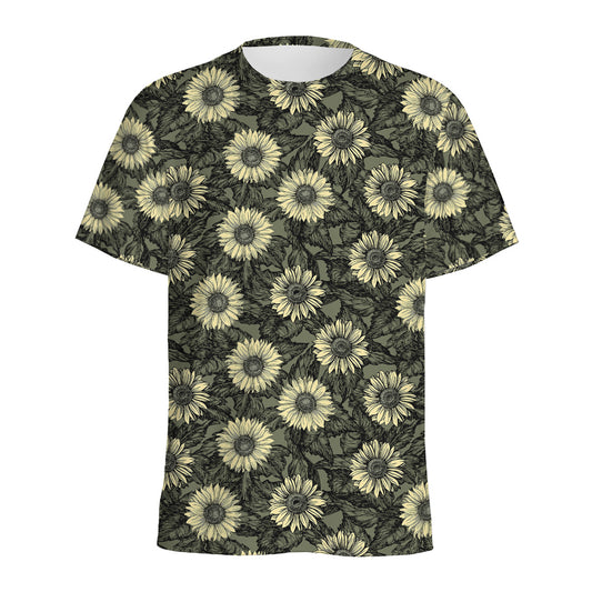Dark Sunflower Pattern Print Men's Sports T-Shirt