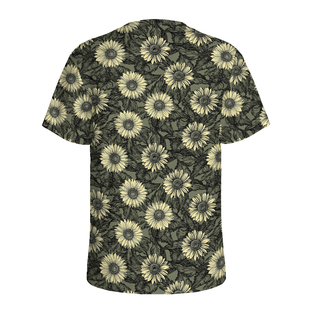Dark Sunflower Pattern Print Men's Sports T-Shirt