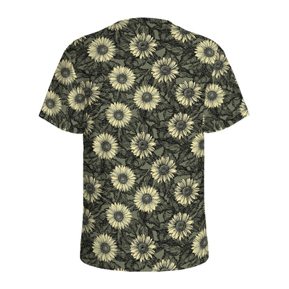 Dark Sunflower Pattern Print Men's Sports T-Shirt