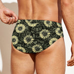 Dark Sunflower Pattern Print Men's Swim Briefs