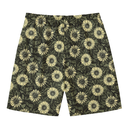 Dark Sunflower Pattern Print Men's Swim Trunks