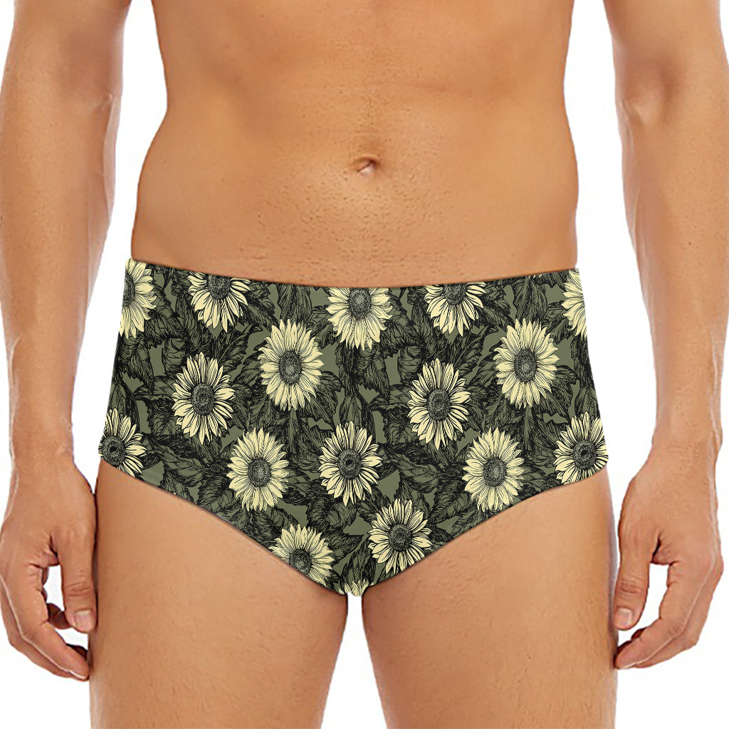 Dark Sunflower Pattern Print Men's Triangle Swim Briefs