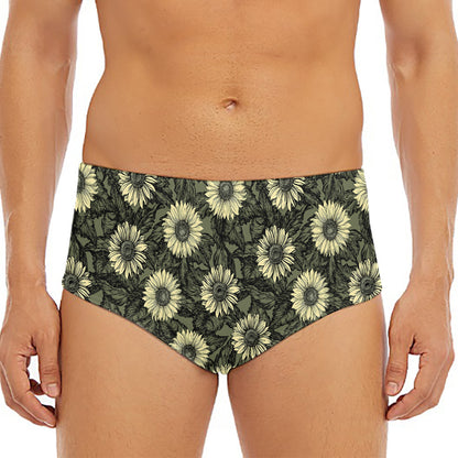 Dark Sunflower Pattern Print Men's Triangle Swim Briefs