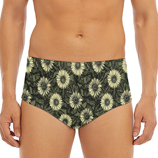 Dark Sunflower Pattern Print Men's Triangle Swim Briefs